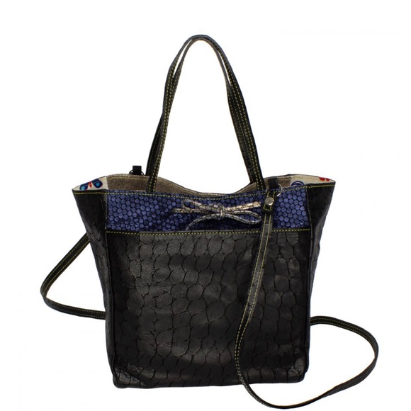 Leather Satchel black & Blue moon - Picture 2 of 3